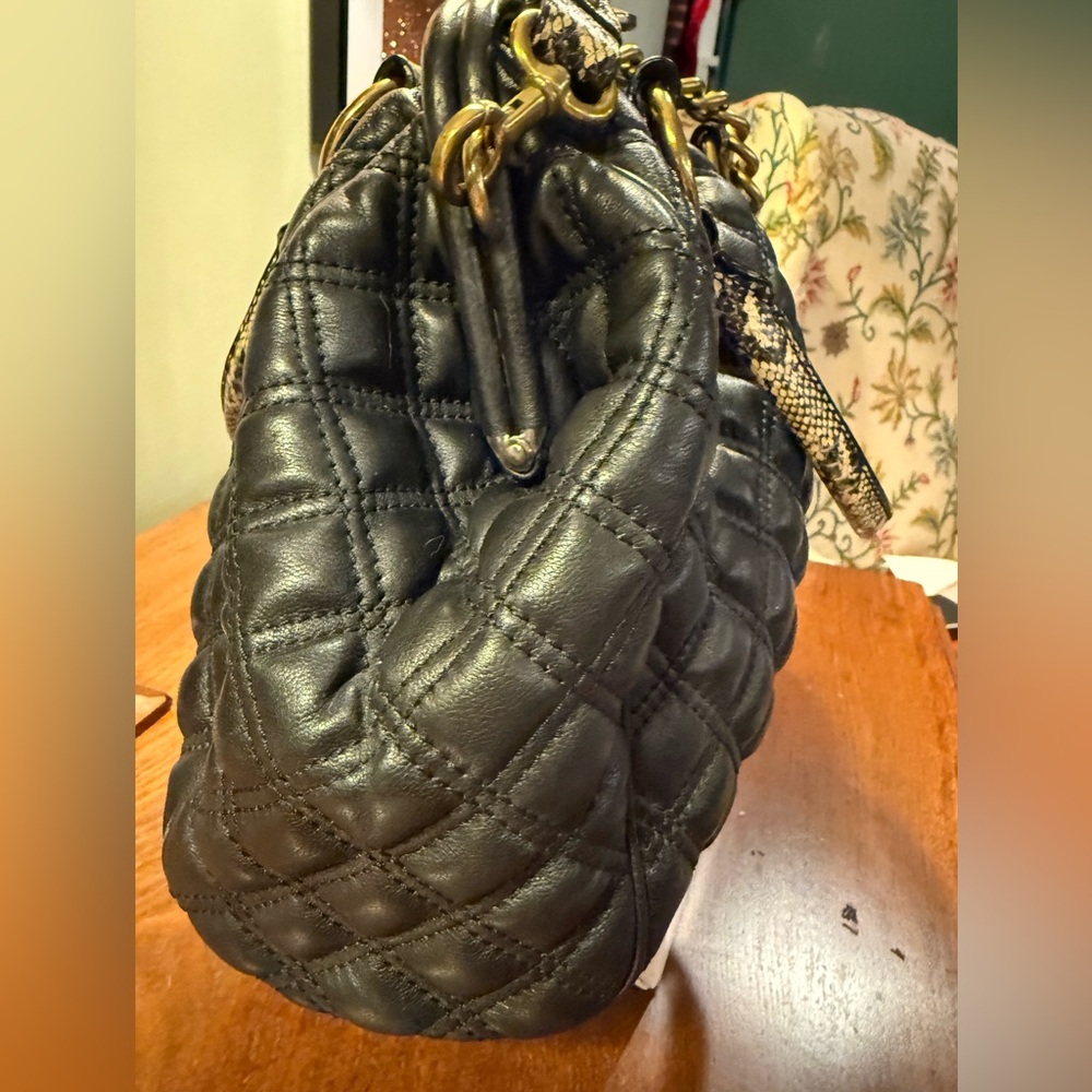 Marc Jacobs Black Leather Quilted Large Stam bag w/ Snakeskin MSRP$1,495 dustbag - Picture 4 of 13